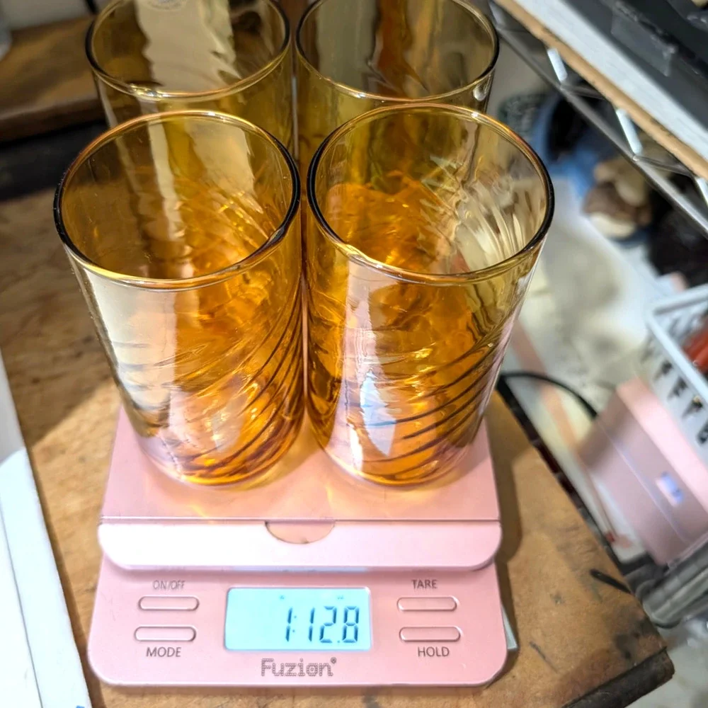 Libbey Gold Amber Swirl 16 oz Iced Tea Glasses Set of 4 Drinkware Vtg  #39901-K